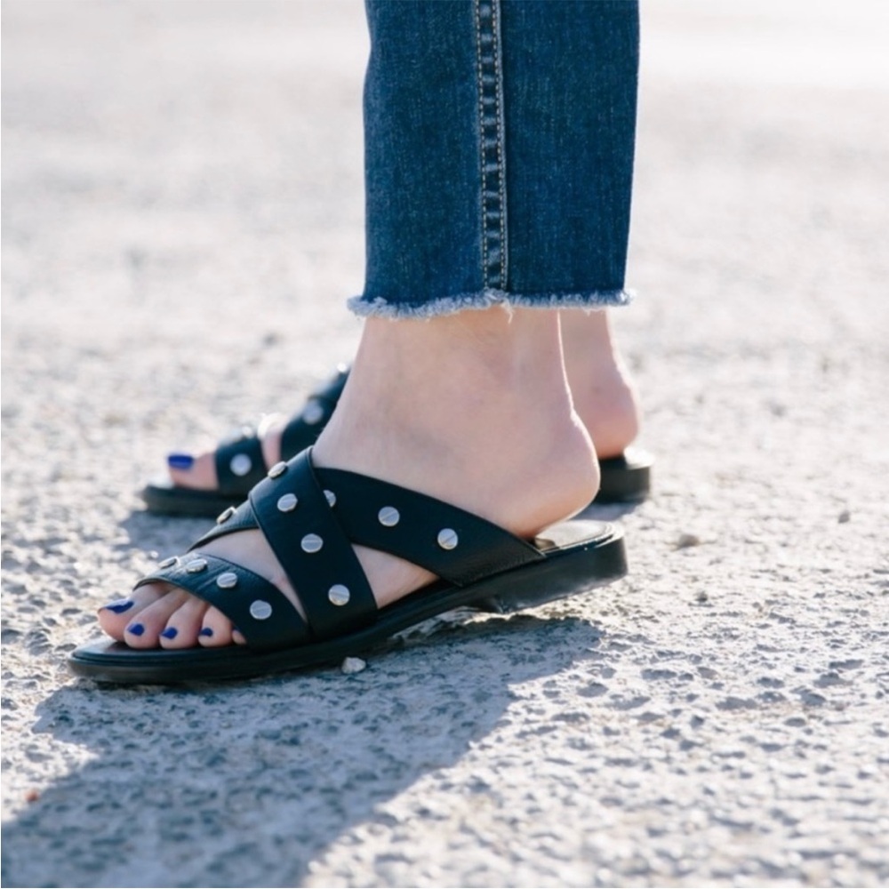 Rebecca Minkoff Black Studded Susie Leather Slides Size 9M